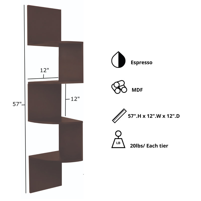 Kiera Grace Providence Hadfield 5-Tier Ladder Shelf, Leaning Bookshelf and Storage Shelf, Espresso