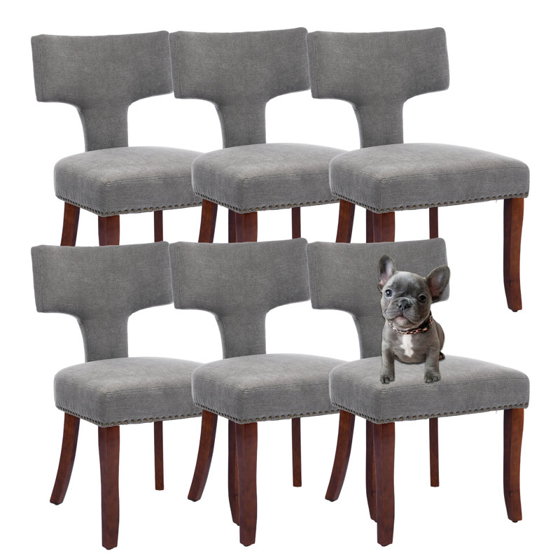 Linen Upholstered Dining Chairs (Set of 6), Gray