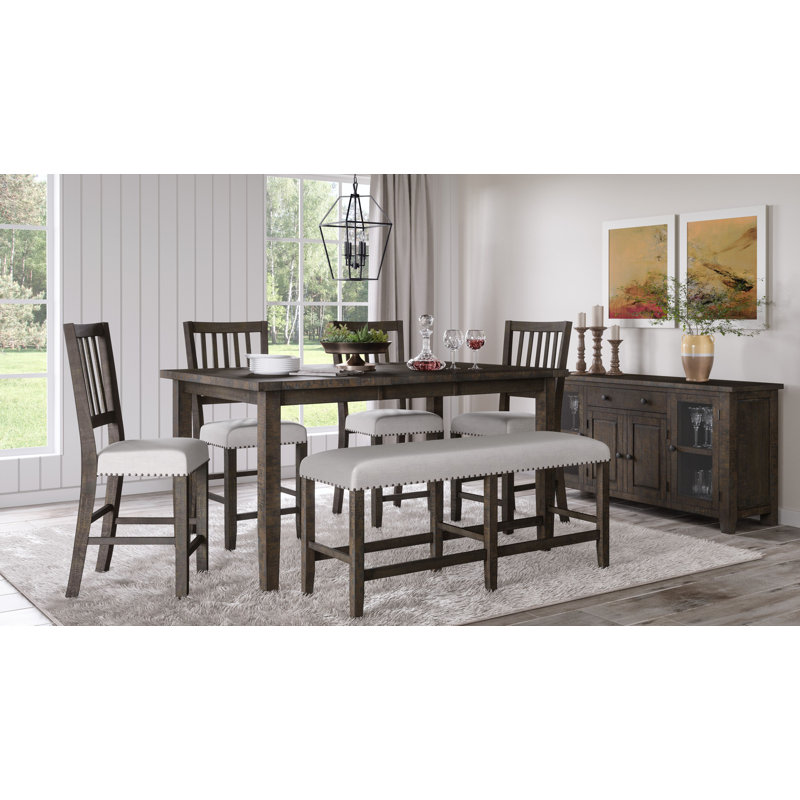 Dunihue Extendable Pine Solid Wood Solid Wood Top Four Leg Dining Set, 6 Pieces: 1 Table, 4 Chairs, 1 Bench