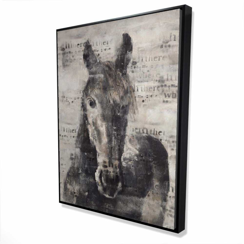 Abstract Horse with Typography - Brown Western Framed Canvas