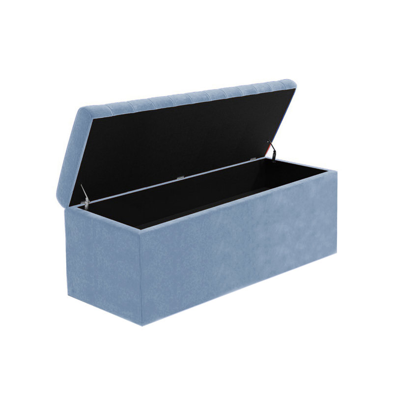 Safar Wide Velvet Rectangle Solid Color Standard Ottoman Box with Storage, Duck Egg Plush Velvet, 180 cm