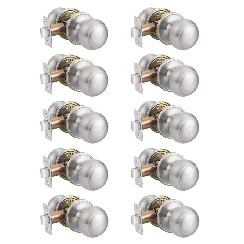 Passage Door Knobs with Round Rosette, Brushed Nickel