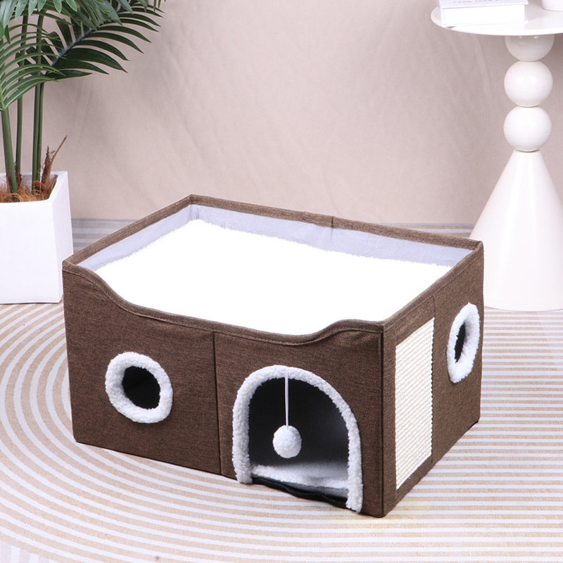 Repose-pieds moderne pliable pour chat avec compartiment de rangement, lit d'intérieur pour chats et petits chiens, Brown