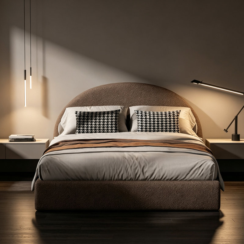 Boucle Bed Frame With Headboard, Kingsize (5'), Brown