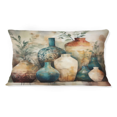Artisanal vert et orange Boho Pottery I - Coussin Boho