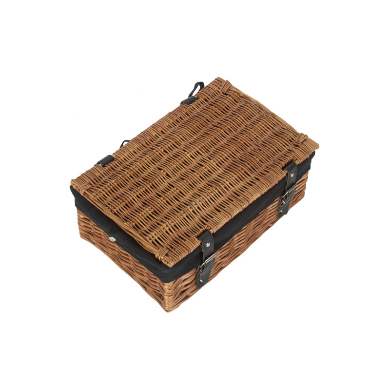 14 Inch Empty Wicker Hamper Basket - with Lining, Double Steamed/Black