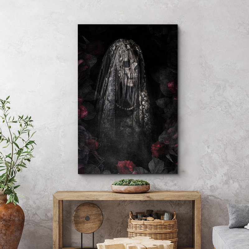 Mystérieux squelette voilé Moody foncé, œuvre d'art moderne, décor, Toile tendue, H 18 po x l 12 po