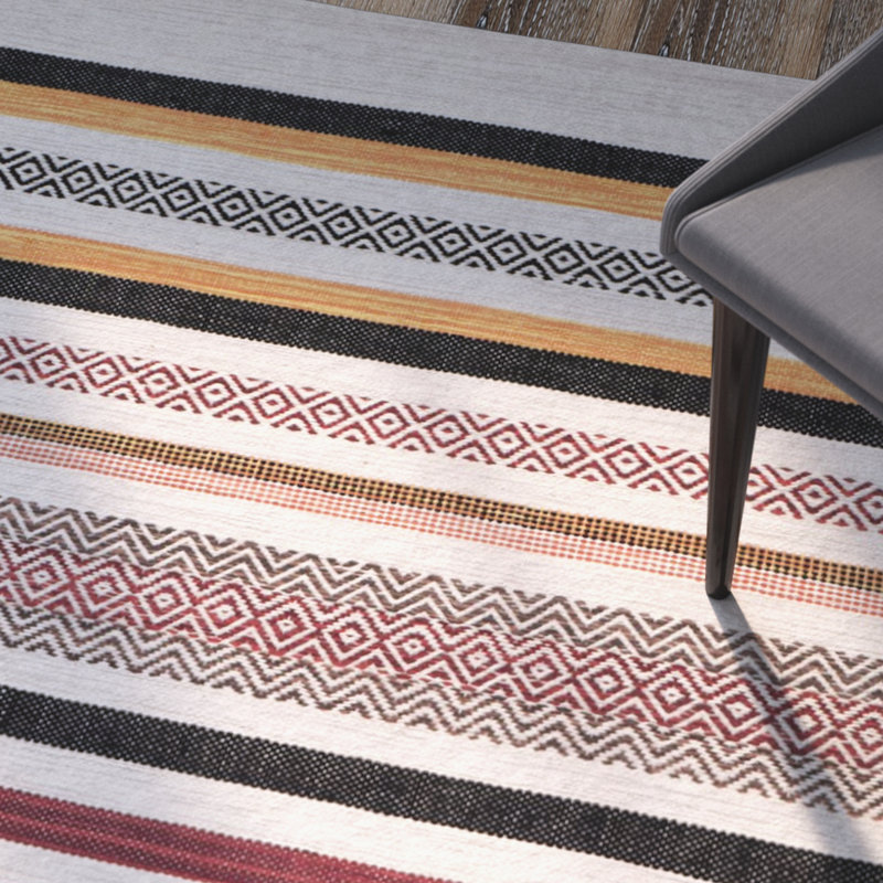 Estepp Hand Woven Cotton Striped Rug, Rectangle 3' x 5'