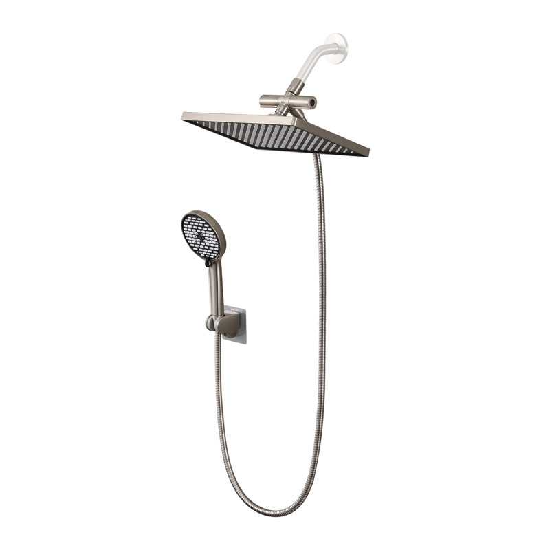 Pomme de douche rectangulaire réglable haute pression double 12 po avec douchette à 6 jets, Brushed Nickel
