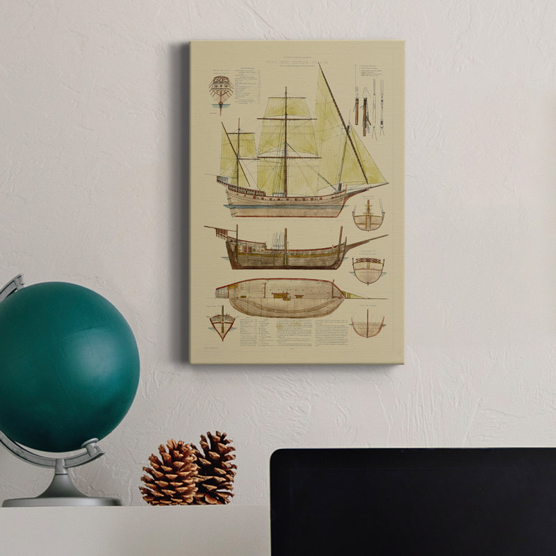 " Antique Ship Plan II ", 48" H x 32" W x 1" D