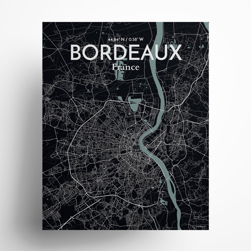 Bordeaux City Map In Midnight - No Frame Print, 20cm H x 16cm W x 0.05cm D