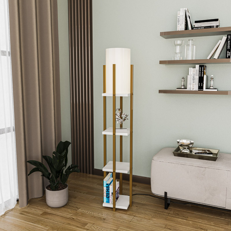 Lampe de plancher, Blanc / Blanc, Doré / Blanc