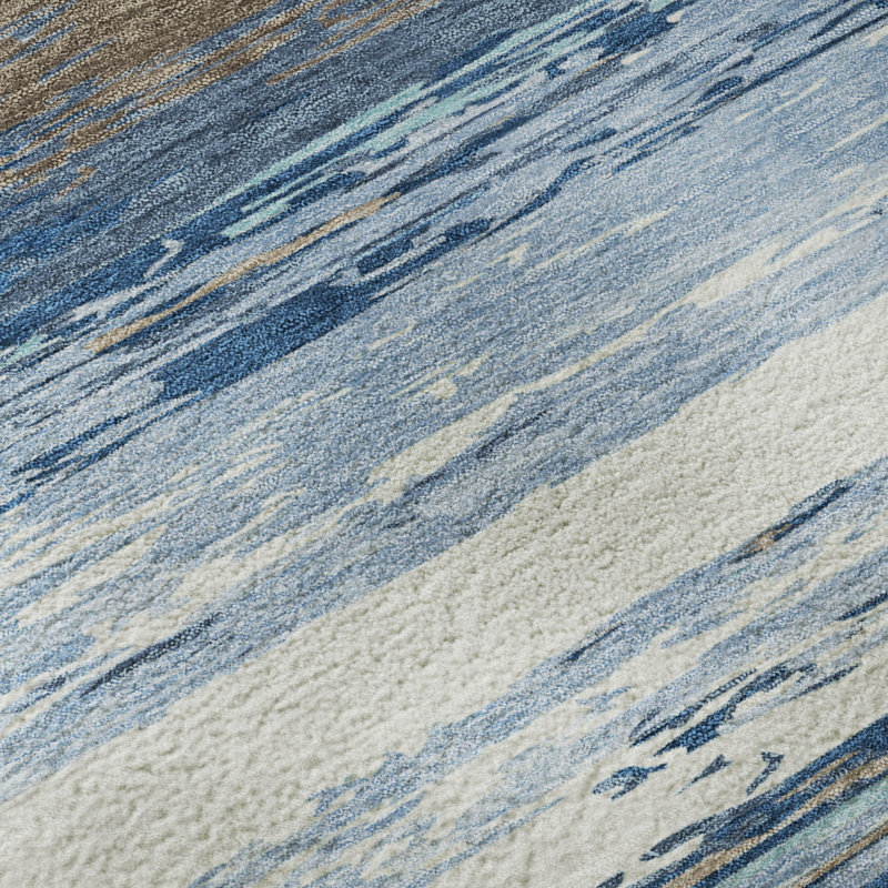 Premium Machine Washable Mayfield AMF2287 Striped Rug, Blue, 2'6" x 3'10"