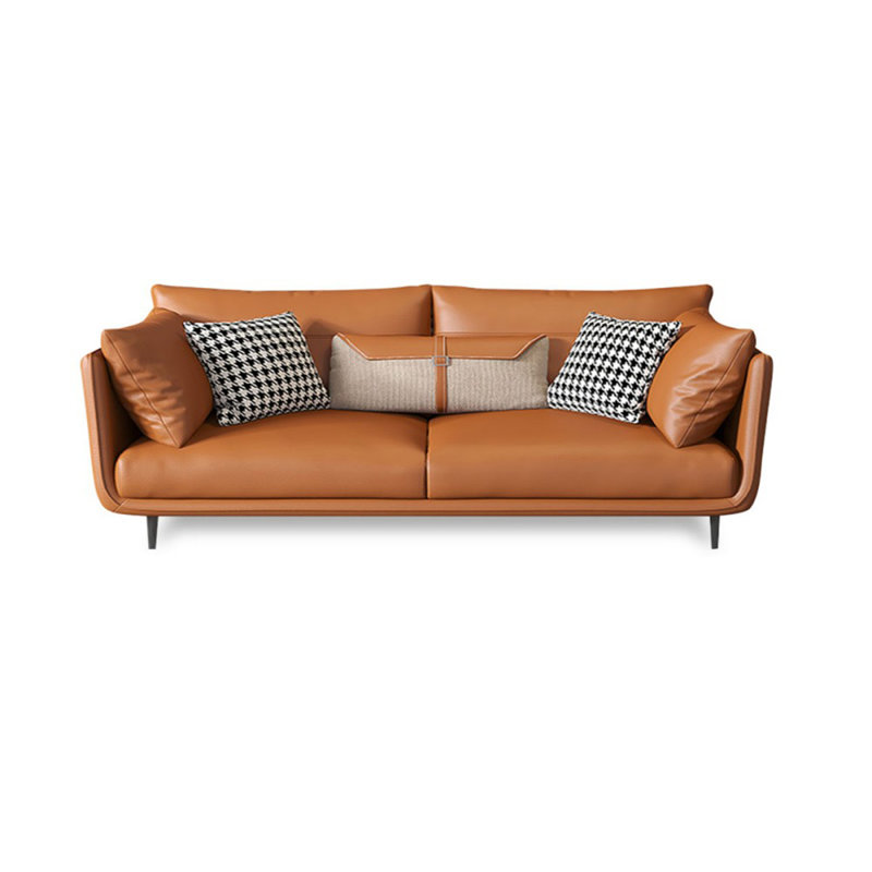 Causeuse coussin orange en cuir véritable, H 33,46 po x l 70,87 po x P 35,43 po