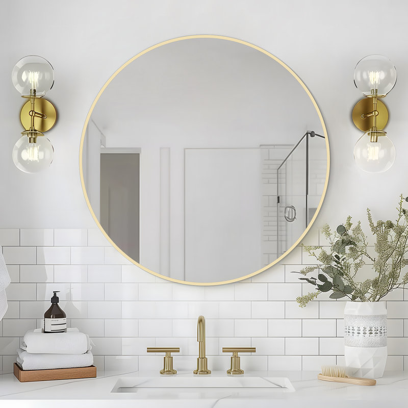 Karrina Round Metal Accent Mirror, 28" x 28", Gold