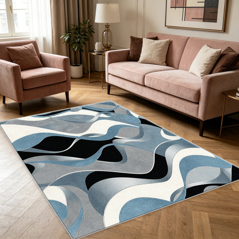 Blue Ripple area rugs for Living Room, Soft and Comfortable, Suitable for all seasons, easy to maintain, machine washable Indoor floor mat, Under Table Farmhouse suitable for Bedroom, Dining Room, Study, Patio, Balcony, Home Decor
