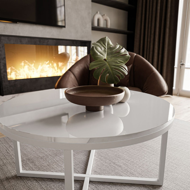 Elona Cross Legs Coffee Table, White, White