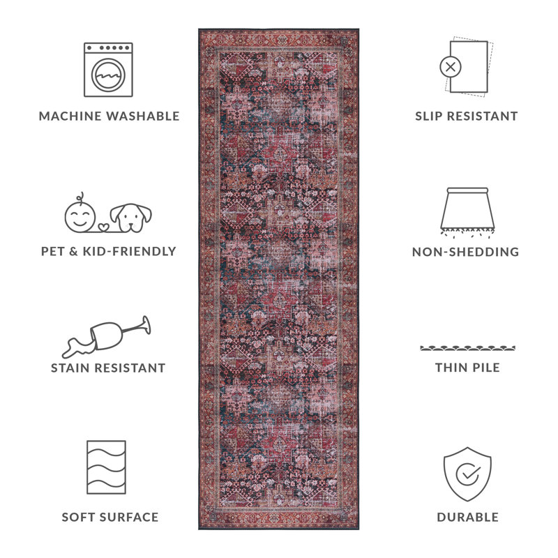 Pashen Performance Machine Washable Oriental Rug, Runner 2'6" x 8'