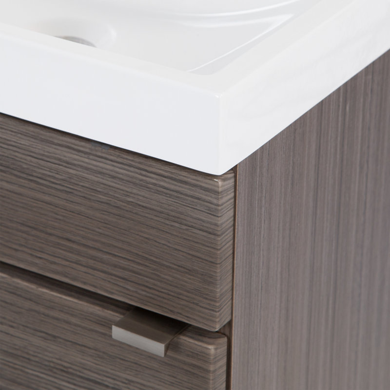 17" Single Bathroom Vanity With Cultured Marble Top, Angora Teak