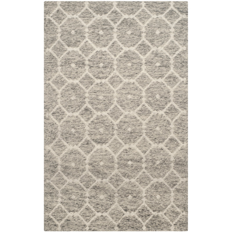 Tapis gris / ivoire en laine / coton tissé à la main Vermont Martha Stewart, Rectangle 4 pi x 6 pi