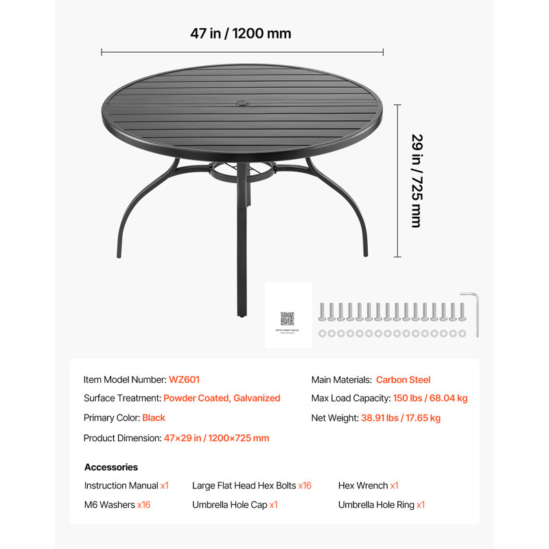 Table de salle à manger d'extérieur, Noir