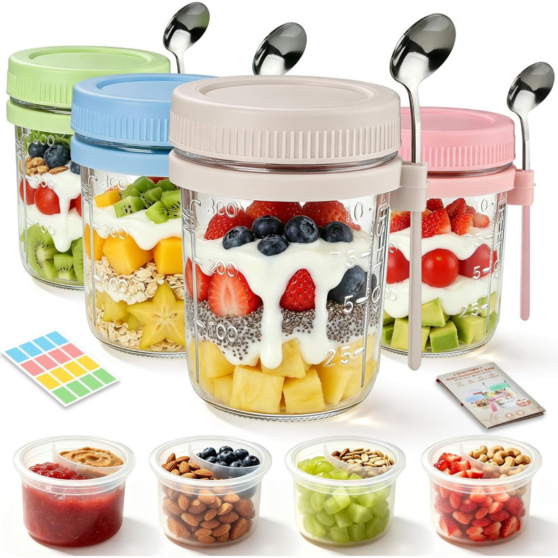 4Pcs Overnight Oats Containers with Lids and Spoons