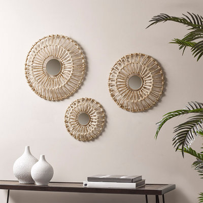 Round Rattan Wall Mirror Set