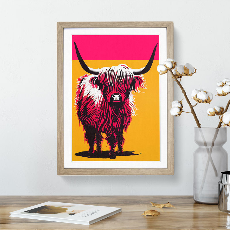 Highland Cow No.3 - Single Picture Frame Print, 64cm H x 46cm W x 2cm D, Oak