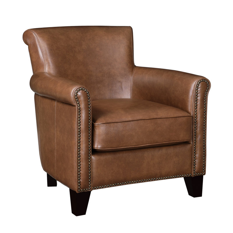 Fauteuil d'appoint en cuir brun de 24 po de profondeur, siège ergonomique avec garniture cloutée attrayante