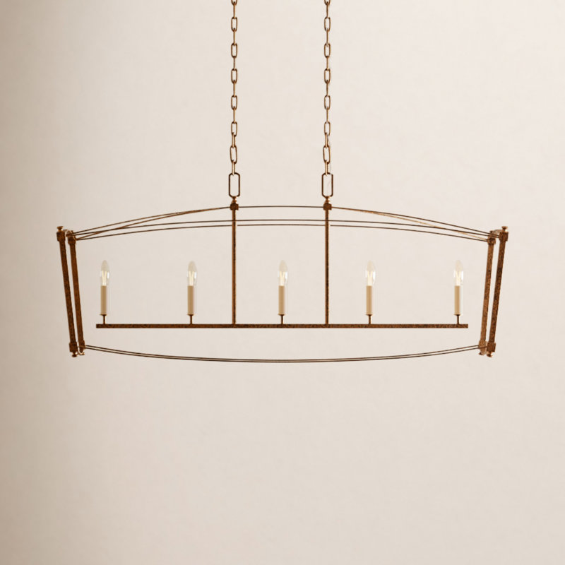 Luminaire suspendu linéaire 5 lumières Olive, Or antique