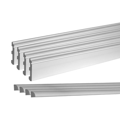 Ensemble complet de moulures de plancher, plinthe de 3 1/8 po de hauteur x 1/2 po de hauteur, 3/4 de hauteur de H x 3/4 po de tour de table, toutes deux de 8 pi de longueur
