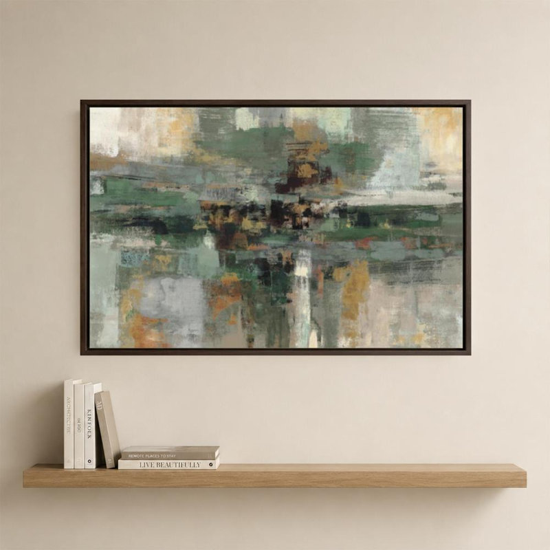 «Morning Fjord Rifle Green» par Silvia Vassileva - impression sur toile, 24" H x 36" W, Flat Floating Frame, Brun