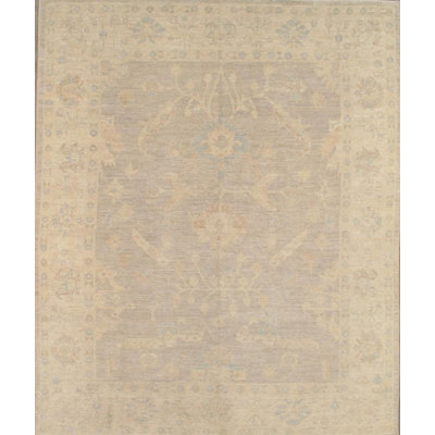 Tapis oriental gris clair / ivoire en coton et laine noué à la main 8 pi 2 po x 9 pi 10 po Oriental