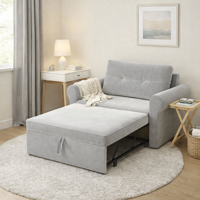 52-Inch Wide Single Sofa, Comfort Upholstered Chair and a Half, Gray Microfiber 