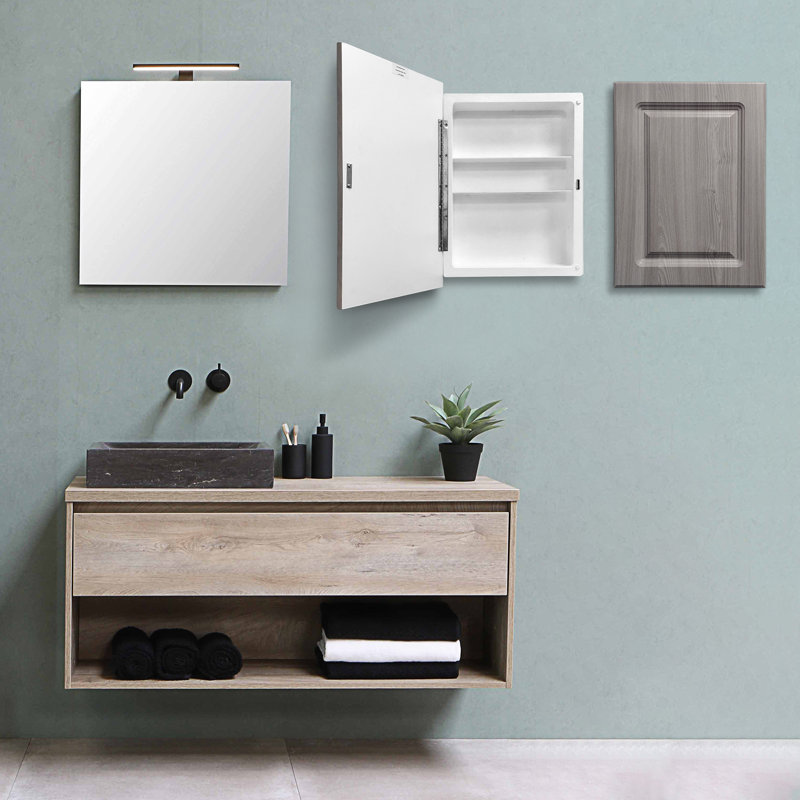 Adajah Recessed/Wall Mounted Frameless Single Door Medicine Cabinet with 2 Fixed Shelves, Fox Grey