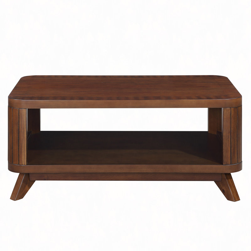 Table basse rectangulaire en bois pour le salon, table basse de 41,5 po avec pieds en bois massif, table basse en bois avec tablette de rangement ouverte. Assemblage facile