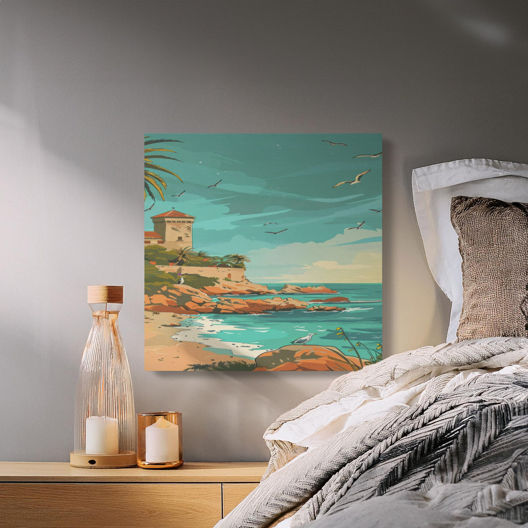 Coastal Canvas Wall Art, Beach Scene Print, Seagulls Ocean View, Gallery Wrapped Canvas, Ready to Hang, Archival Inks, Modern Decor