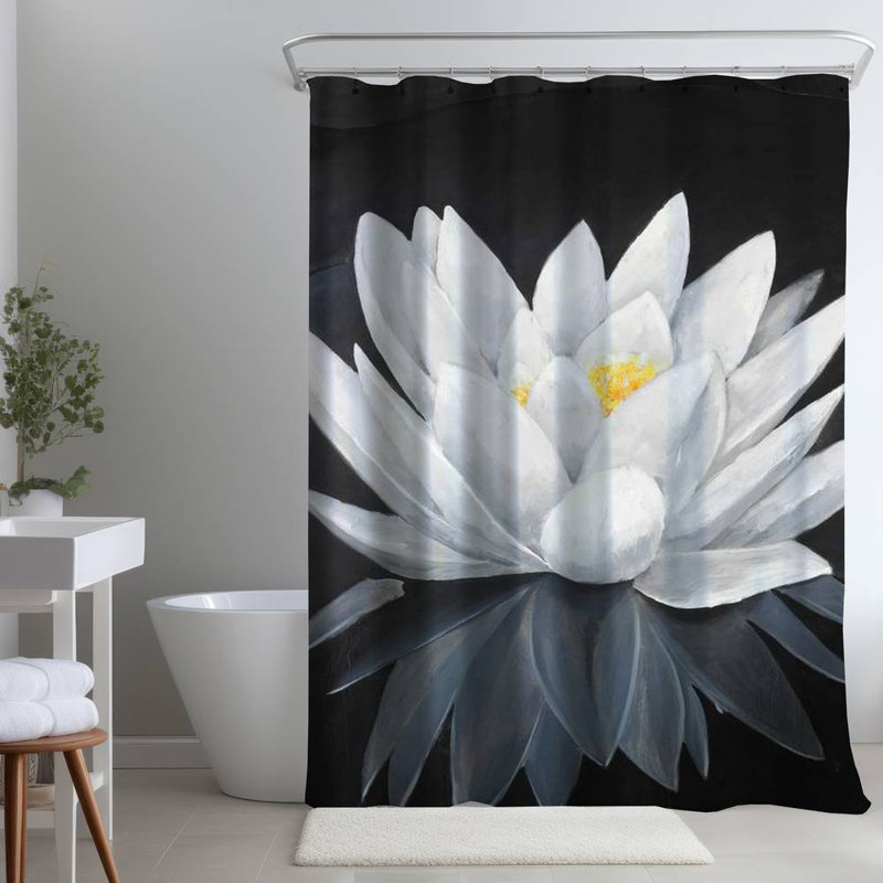 Lotus Flower – Floral Botanical Bedroom – Polyester Shower Curtain, Dye Sublimation Print, 71" W × 74" L