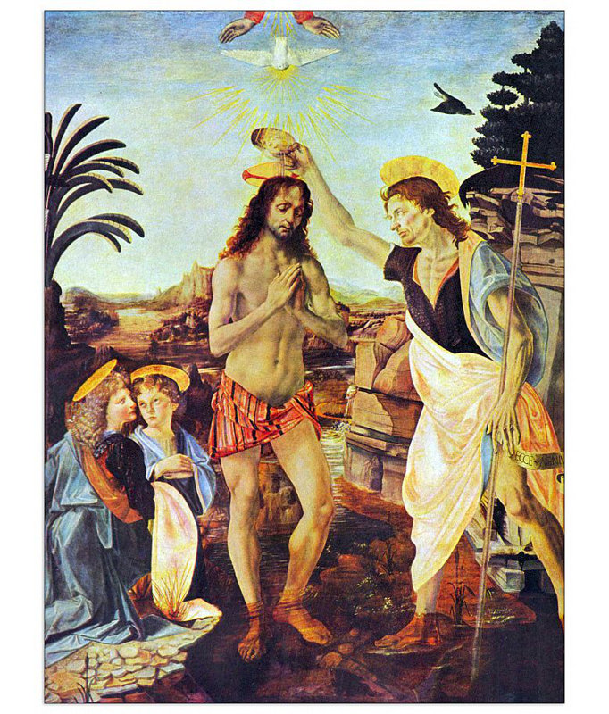The Baptism Of Christ by Leonardo Da Vinci - Wrapped Canvas Print