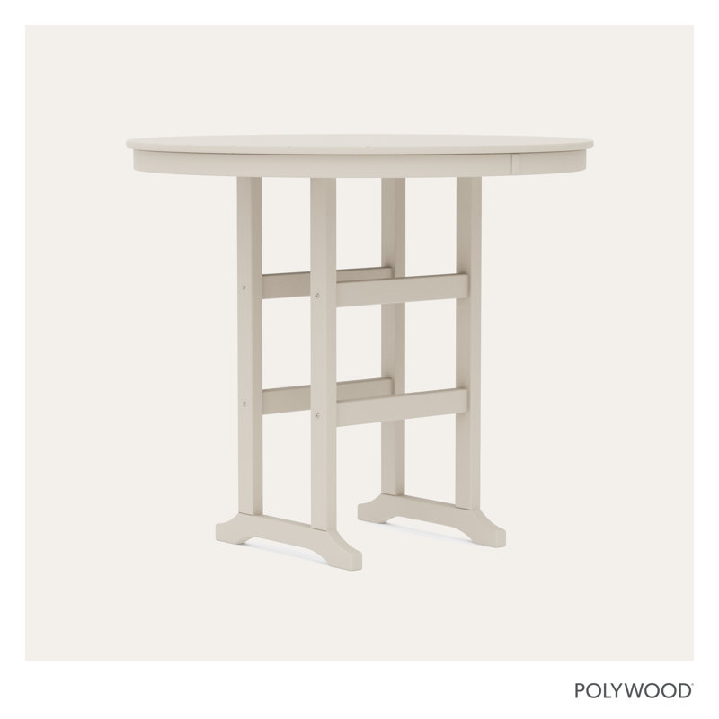 POLYWOOD Round Farmhouse Bar Table, Sand, 48"