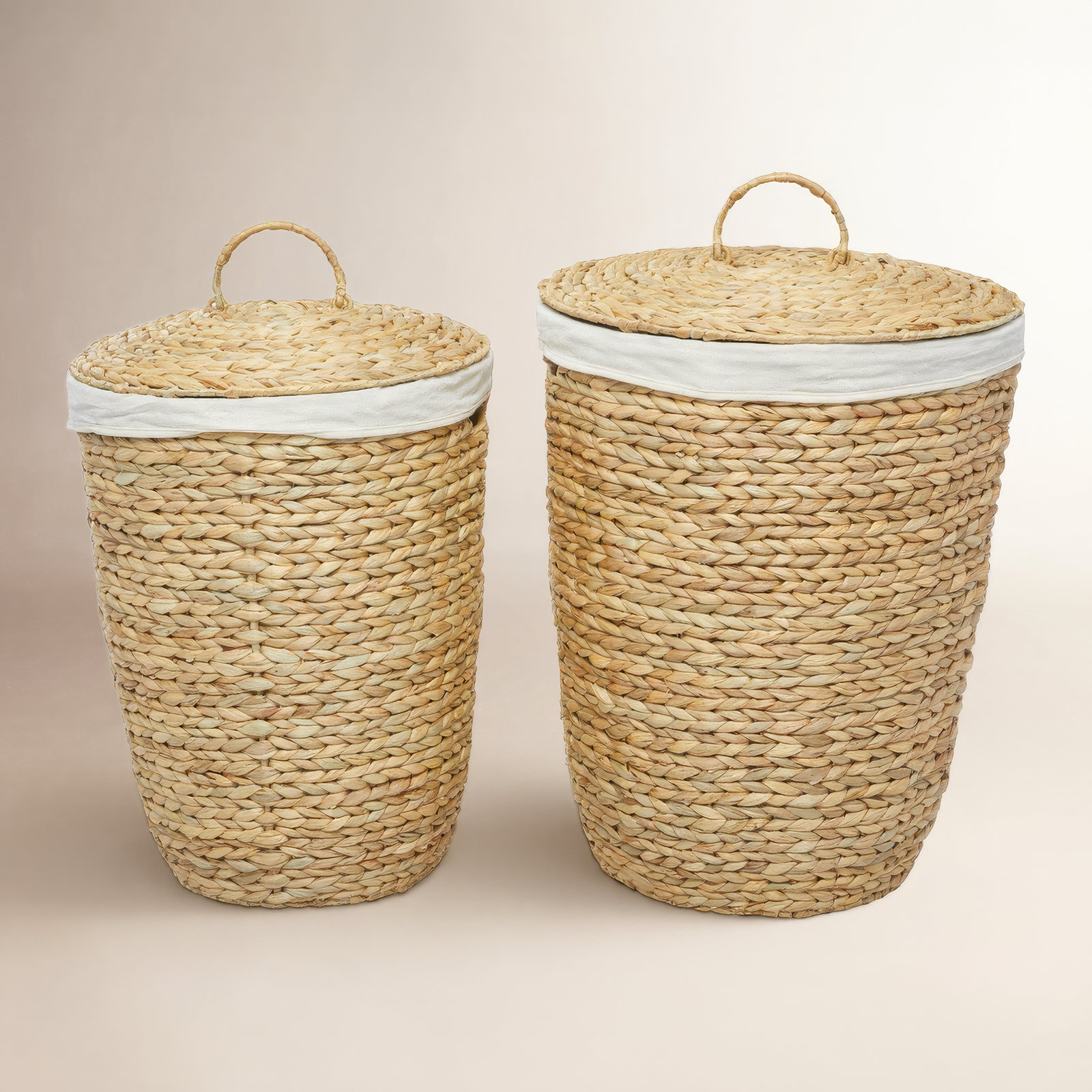 Seagrass Handmade Decorative and Functional Storage Basket with Liner and Matching Tops, Light Brown
