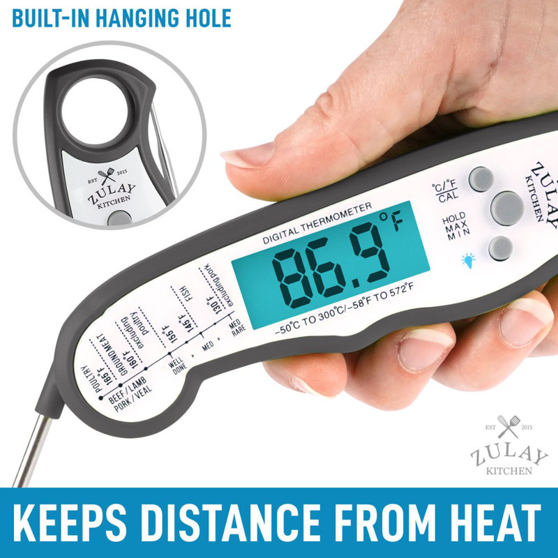 Zulay Kitchen Instant Read Food Thermometer Waterproof Digital Meat Thermometer w/ Backlight