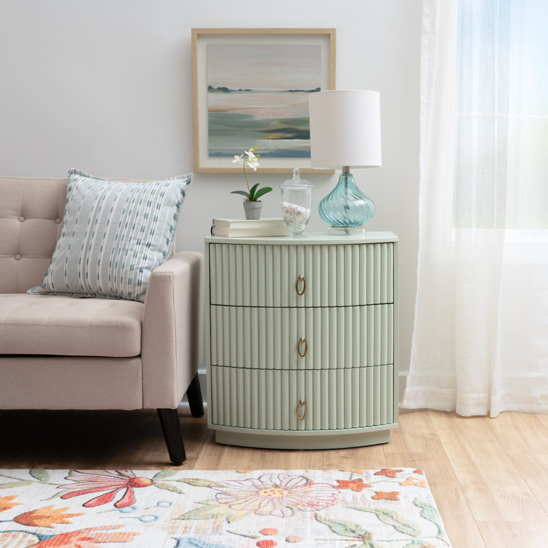 Chantel 3 Drawer Nightstand White, Green