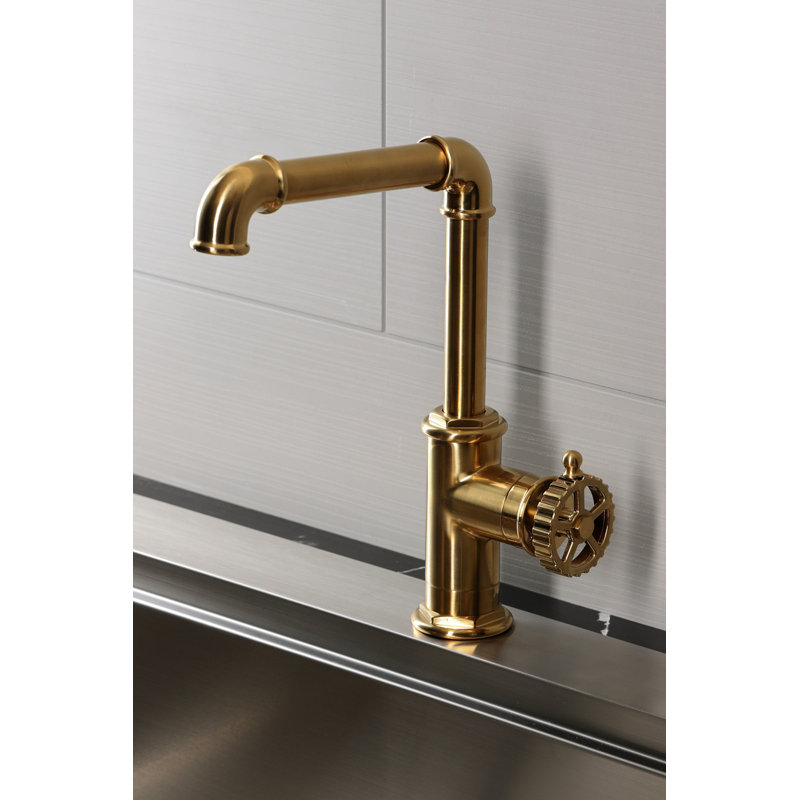 Kingston Brass Fuller One-Handle 1-Hole Deck Mount Bar Faucet, Brushed Brass
