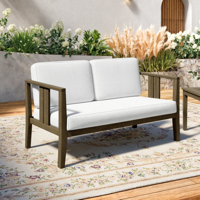 Junco Solid Wood Teak Outdoor Loveseat With Cushion And Arms