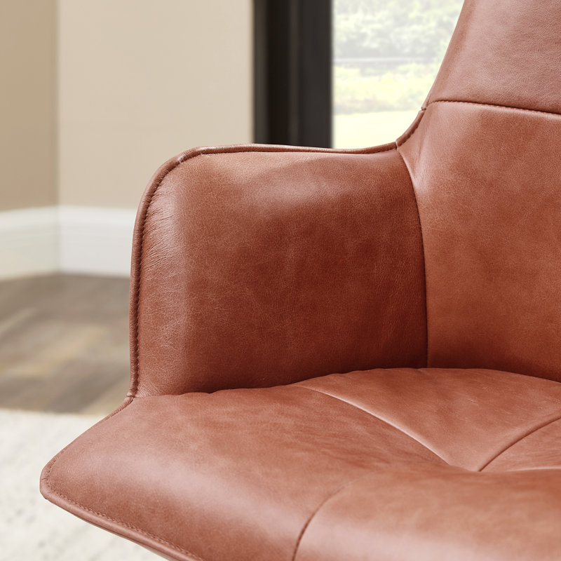 Genuine Leather Swivel Home Office Desk Chair, Light Brown