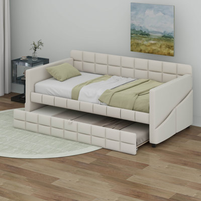 Lit de jour moderne simple avec couchette coulissante, canapé-lit en velours avec 4 poches de rangement latérales