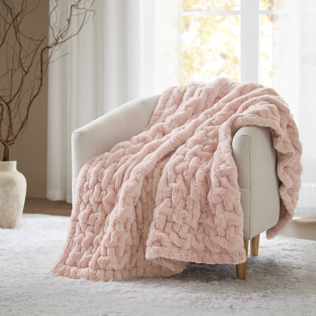 Ruched Fur Throw Madison Park Color: Blush