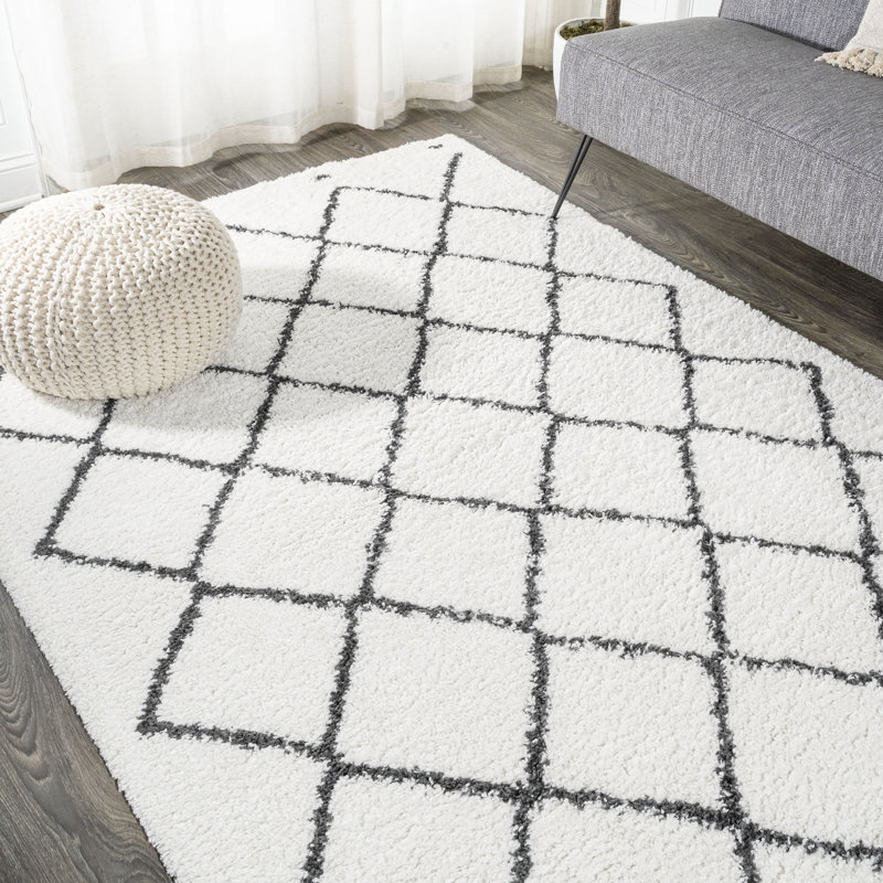 Tapis blanc / gris à poils longs Schlesinger, Rectangle 4pi x 6 pi