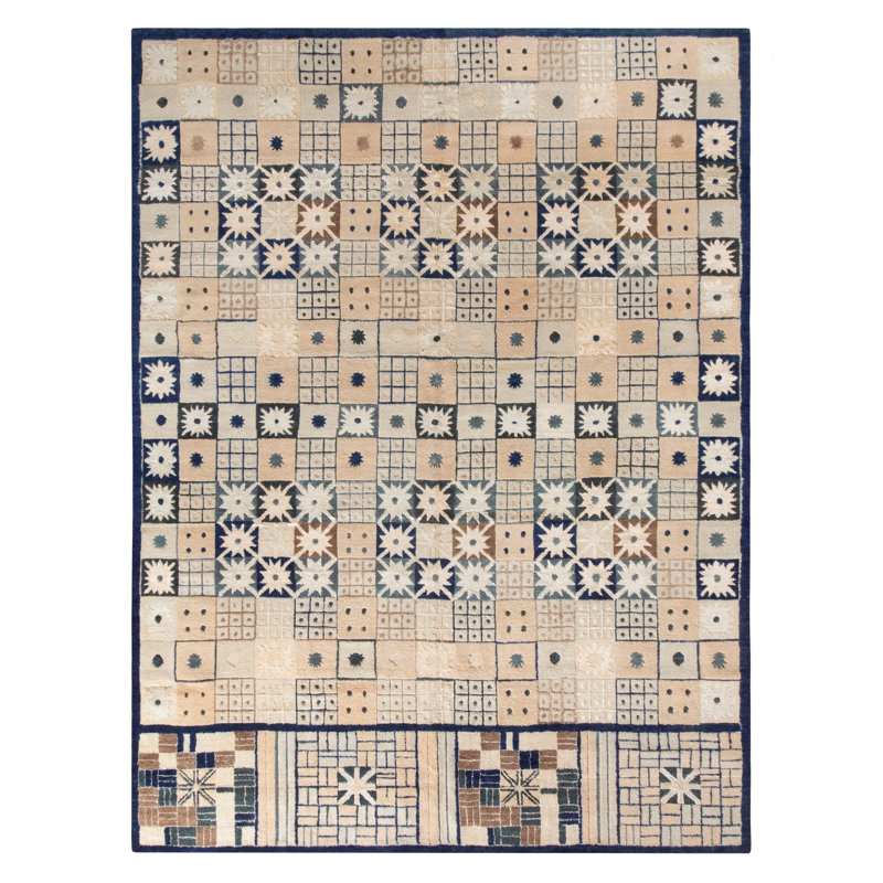 Rug & Kilim’S Scandinavian Style Rug In Beige-Brown, Blue Geometric Pattern, Rectangle 8' x 10'